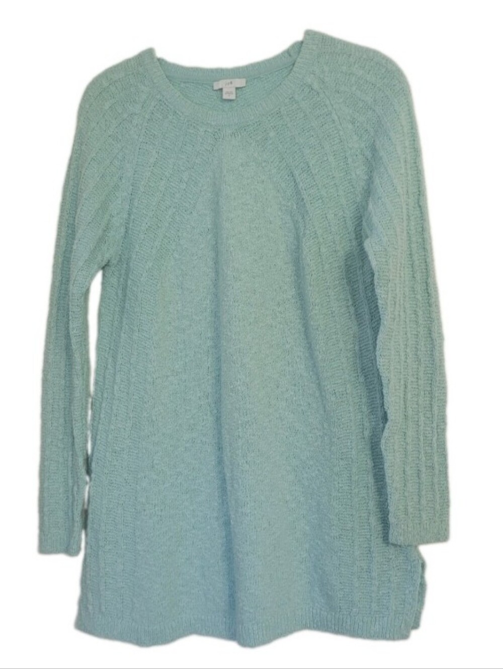 J Jill Canal Blue Seafoam Green Textured Knit Tunic Long Sleeve Sweater Size S